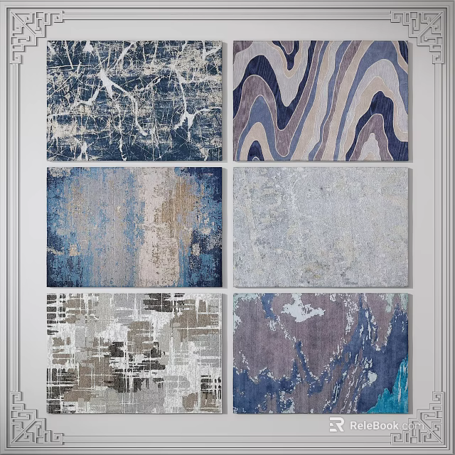 Square Carpets With Various Modern Patterns And Textured Designs In Blue Grey Tones 3d model 