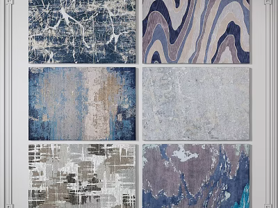 Square Carpets With Various Modern Patterns And Textured Designs In Blue Grey Tones 3d model