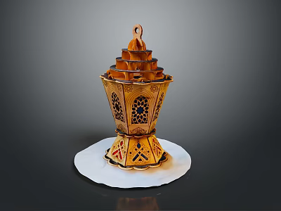 Golden Decorative Furniture With Intricate Carved Patterns And Red Accents On White Base 3d model