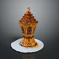Golden Decorative Furniture With Intricate Carved Patterns And Red Accents On White Base