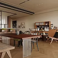 Modern Restaurant Interior With Long Dining Table Transparent Chairs And Herringbone Wooden Floor