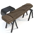 Traditional Wooden Stringed Instrument With Black Soundbox And Metal Stand Legs