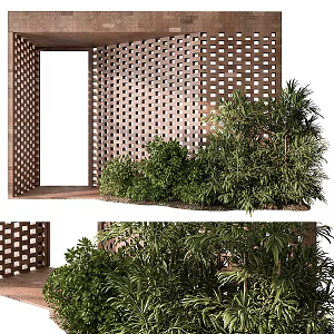 Modern Gate Courtyard Door Brick Wall Garden 3d model