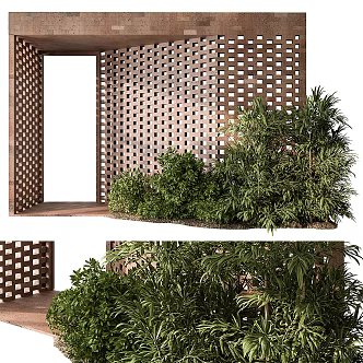 Modern Gate Courtyard Door Brick Wall Garden 3d model
