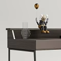 Modern Wooden Desk With Metal Frame Leather Chair Books And Decorative Items