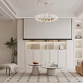 Modern Living Dining Room With Sofa Coffee Table Dining Chairs And Chandeliers