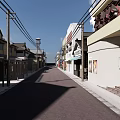 Traditional Commercial Street With Japanese Style Buildings And Shop Signboards
