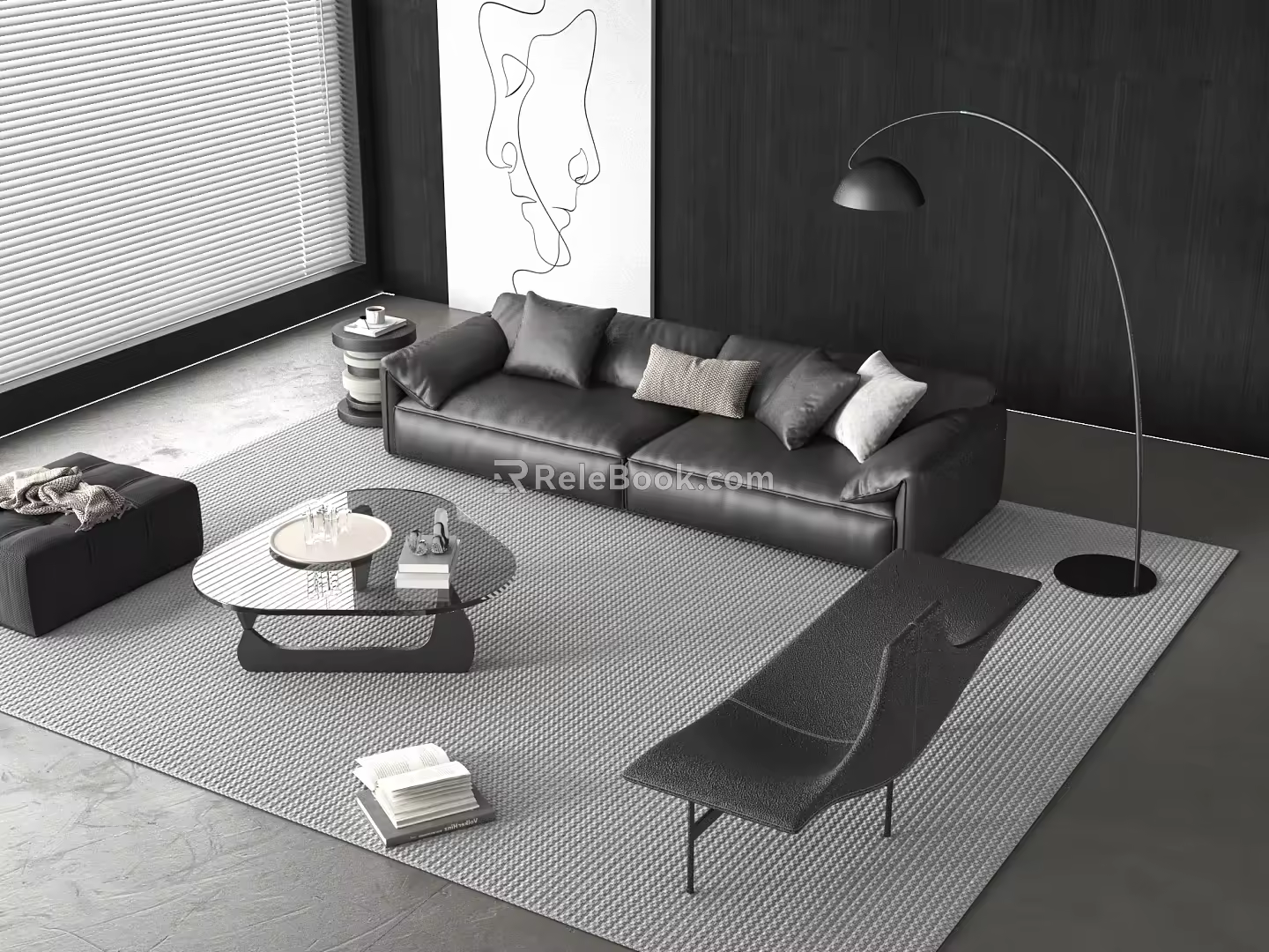Modern Italian Sofa Combination Sofa Coffee Table Module Glass Coffee Table Leather Sofa 3d model