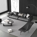 Modern Italian Sofa Combination Sofa Coffee Table Module Glass Coffee Table Leather Sofa 3d model