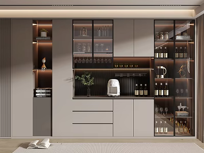 Elegant Modern Wine Cabinet With Glass Doors And Interior Lighting Displaying Wine Bottles 3d model
