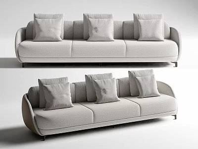 Modern Light Gray Three Seater Sofa With Three Cushions Comfortable Design 3d model