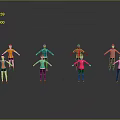 Colorful 3D Characters In Different Poses Standing On Reflective Black Floor With Gray Background