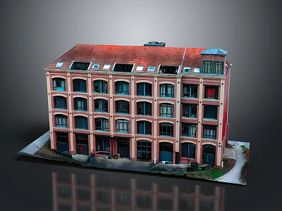 Urban Residential Architecture Featuring Red Roof Multiple Floors Windows And Brick Exterior Design 3d model