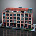 Urban Residential Architecture Featuring Red Roof Multiple Floors Windows And Brick Exterior Design