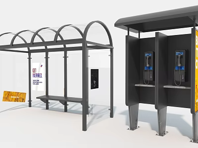 Bus platform telephone booth 3d model