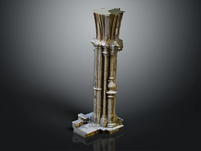 Classical Architectural Column With Intricate Carvings Base And Grayish White Tone 3d model