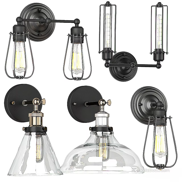 Vintage Industrial Wall Sconces With Metal Frame And Glass Shade For Home Decor 3d model 