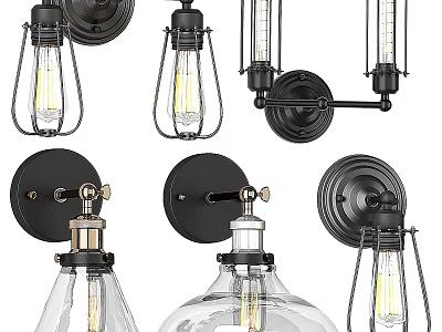 Vintage Industrial Wall Sconces With Metal Frame And Glass Shade For Home Decor 3d model