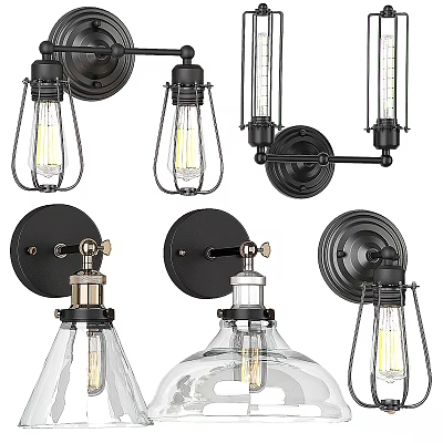 Vintage Industrial Wall Sconces With Metal Frame And Glass Shade For Home Decor 3d model