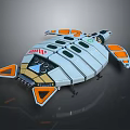 Futuristic 3D Spaceship Model With White Orange Design Circular Windows And Thrusters