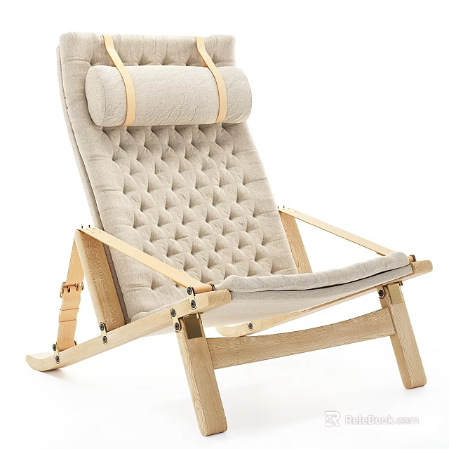 Modern Beige Padded Leisure Chair With Diamond Stitching And Wooden Frame 3d model 