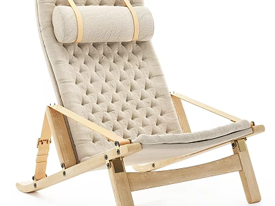 Modern Beige Padded Leisure Chair With Diamond Stitching And Wooden Frame 3d model