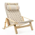 Modern Beige Padded Leisure Chair With Diamond Stitching And Wooden Frame