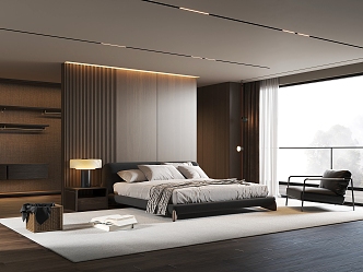 Minotti Double Bedroom Light Luxury Bedroom Double Bed Leisure Chair Small Chandelier 3d model