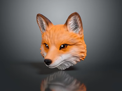 Realistic Fox Head 3D Model With Orange Fur Yellow Eyes Upright Ears And Reflection 3d model