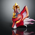 Ornate Fox Mask With Golden Decorations Red Pink Ears And White Fur Elegant Costume Accessory