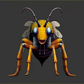 Colorful Mechanical Insect With Yellow Body Blue Eyes And White Striped Wings