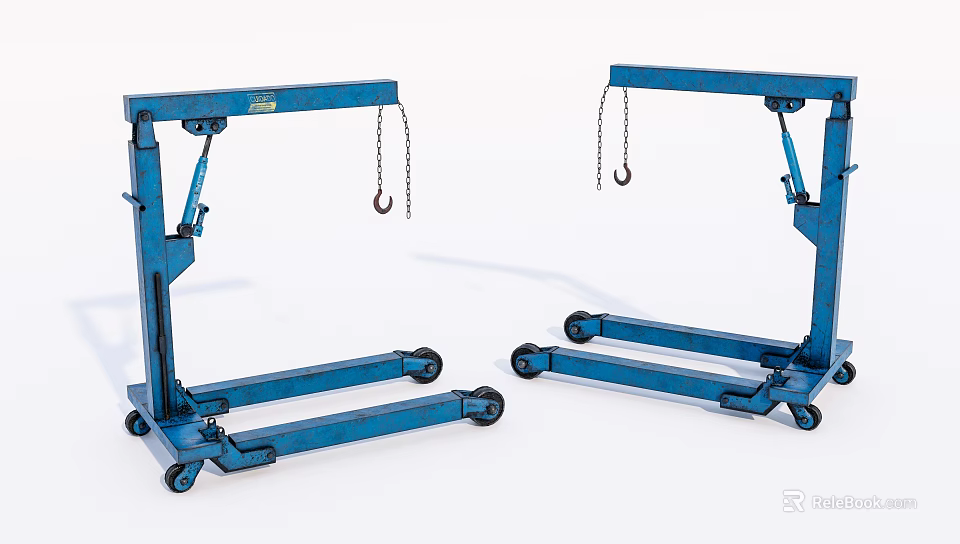 Blue Mobile Industrial Gantry Cranes With Wheels Chains And Hooks 3d model 