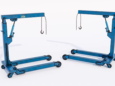 Blue Mobile Industrial Gantry Cranes With Wheels Chains And Hooks 3d model
