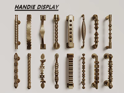 Various Decorative Metal Handles Display With Different Designs And Styles 3d model