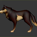 Brown And Tan Wolf With Green Eyes Standing On Dark Background