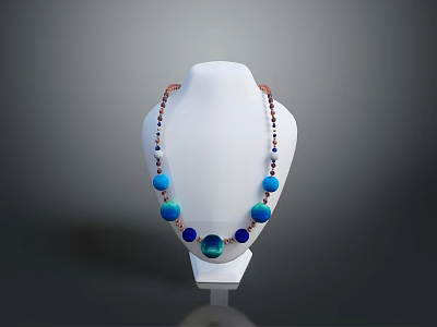 Elegant Fashion Necklace With Blue Green Beads On White Mannequin Against Dark Background 3d model