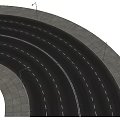 Curved Road Facilities With Multiple Lanes White Dashed Markings And Street Light Poles