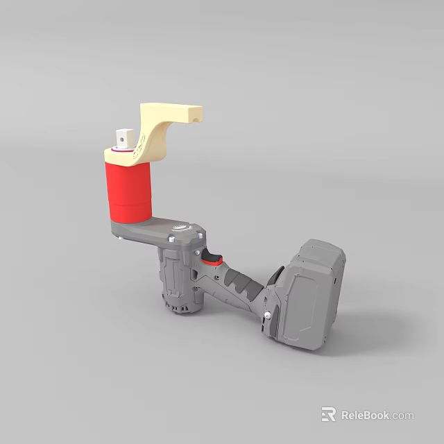 Gray Mechanical Tool With Red Yellow Components And Functional Structure 3d model