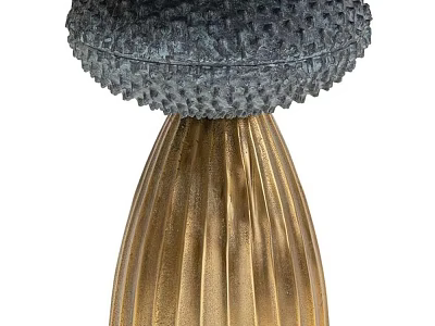 Elegant Modern Side Table With Dark Textured Top And Golden Fluted Base 3d model