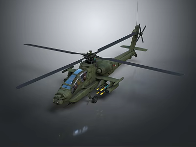 Military Attack Helicopter with Green Airframe Rotors Weapons Cockpit and Design Features 3d model
