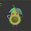 Cartoon Avocado With Smiling Face Green Leaf Orange Pit Arms And Legs