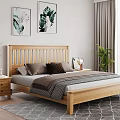 Nordic Style Solid Wood Double Bed With Comfortable Bedding For Cozy Bright Modern Bedroom Decor