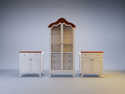 Classic White Display Cabinet With Red Top Glass Door And Side Drawer Cabinets 3d model