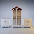 Classic White Display Cabinet With Red Top Glass Door And Side Drawer Cabinets