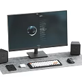 Sleek Desktop Computer Setup With Monitor Keyboard Mouse Speakers And Smartphone On Mouse Pad
