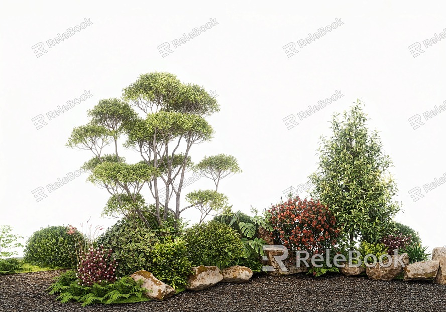 modern plant flower border plant pile green plant combination stone tree shrub model