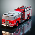 Red Diecast Fire Truck Model With Detailed Features And Shiny Surface Reflection 3d model