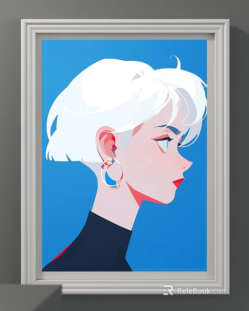 Female Profile Portrait With Short White Hair Large Hoop Earrings Black Turtleneck And Blue Background 3d model 