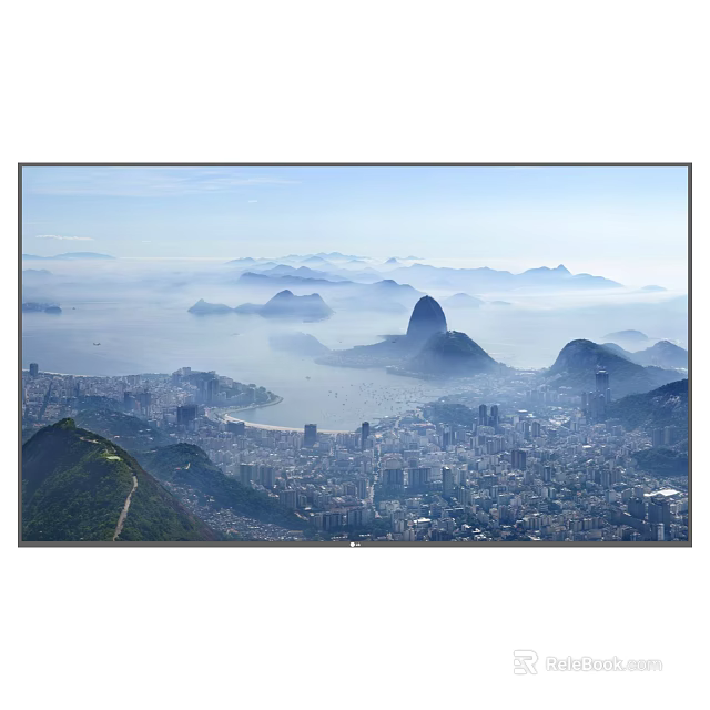 High Definition TV Displaying Stunning City Mountain And Sea Scenic View 3d model 
