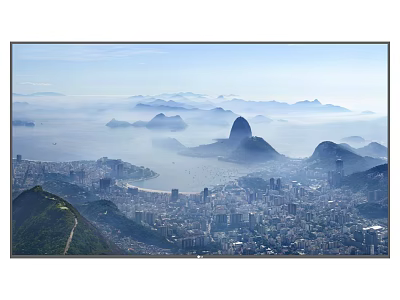 High Definition TV Displaying Stunning City Mountain And Sea Scenic View 3d model
